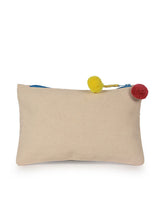 Load image into Gallery viewer, Kanyoga Cotton Canvas Pouch With Contrast Blue Zip &amp; Dual Bright Disty Pom-Pom For Women
