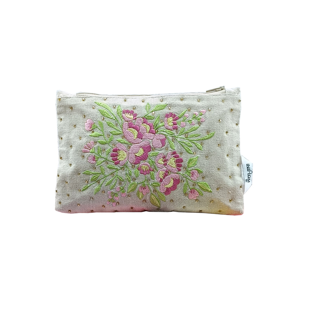 Kanyoga - Floral embroidered pouch with touch of zari & cut dana