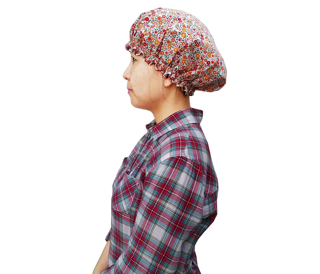 Shower Cap - Floral Print - Red & Orange
