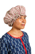 Shower Cap - Polka Dot Print - Beige & Magenta