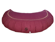 Meditation Cushion With Buckwheat Hulls Filled - Crescent Shaped Zafu - Berry