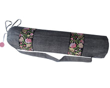 Load image into Gallery viewer, Yoga Mat Bag with Multicolor Embroidered Border - Charcoal Grey
