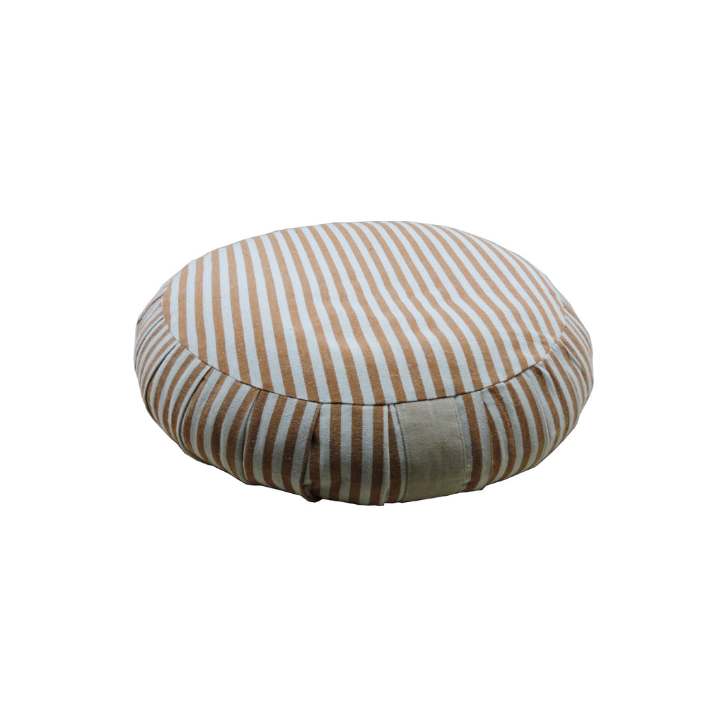 Meditation Cushion Zafu With Buckwheat Hulls Filled - Stripe Print - Beige & Multi