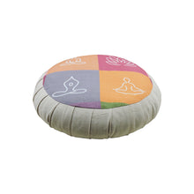 Load image into Gallery viewer, Meditation Cushion Zafu With Buckwheat Hulls Filled - Line Drawing Print - Beige &amp; Multi
