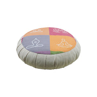Meditation Cushion Zafu With Buckwheat Hulls Filled - Line Drawing Print - Beige & Multi