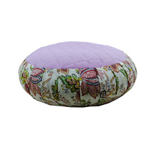 Load image into Gallery viewer, Meditation Cushion Zafu With Buckwheat Hulls Filled - Quilted &amp; Floral Print - Purple &amp; Multi
