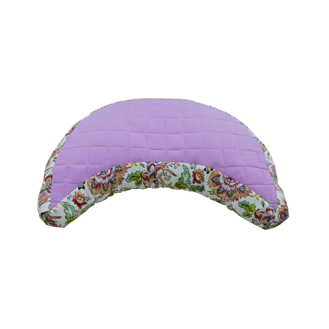 Meditation Cushion With Buckwheat Hulls Filled - Crescent Shaped Zafu - Purple & Multi