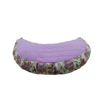 Load image into Gallery viewer, Meditation Cushion With Buckwheat Hulls Filled - Crescent Shaped Zafu - Purple &amp; Multi
