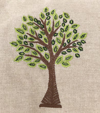 Load image into Gallery viewer, Tree of Life Embroidered Cotton Tote Bag With Bottom Mat Holder - Beige &amp; dark green
