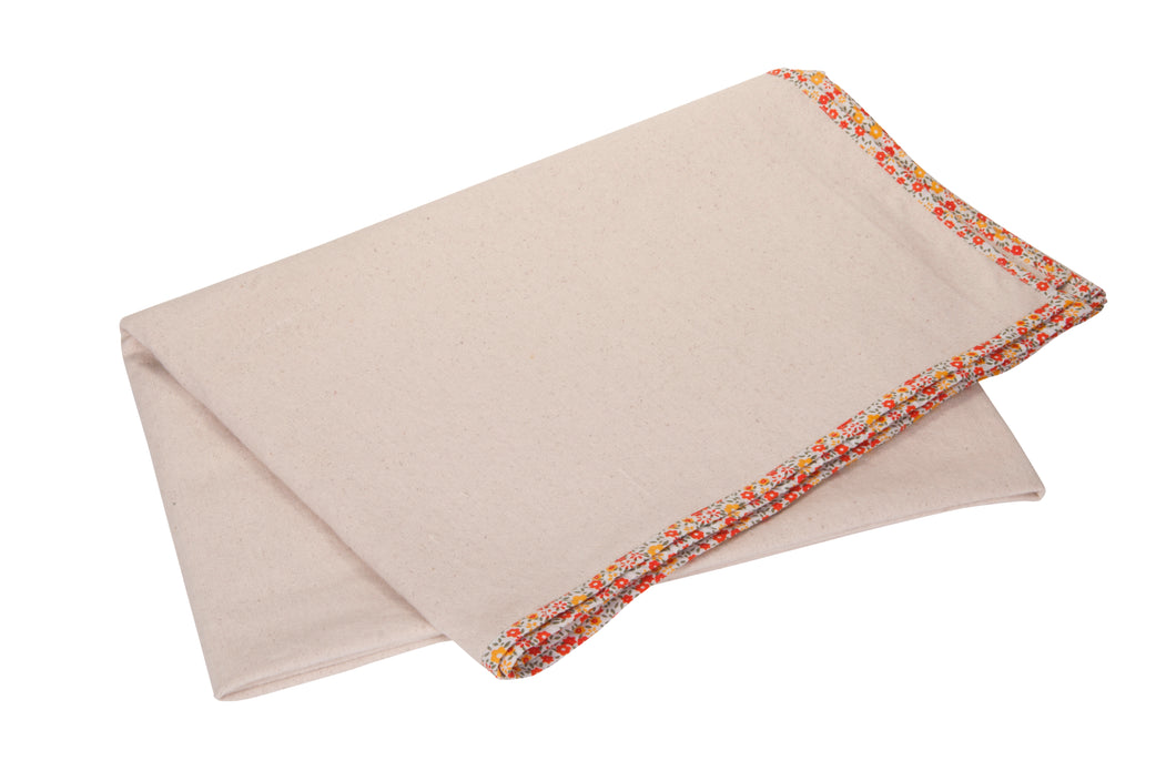 Yoga Blanket - Natural Cotton - Edged With Floral Print