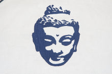 Load image into Gallery viewer, Meditation Cushion  Zafu With Buckwheat Hulls Filled - Buddha Embroidered - Dark Blue &amp; White
