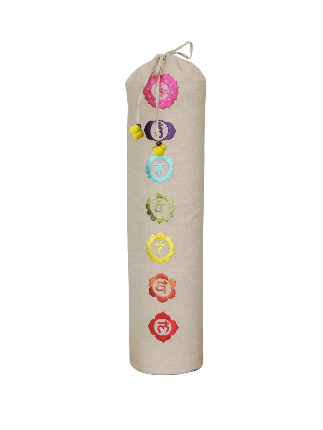 Yoga Mat Bag - Seven Colorful Chakra Embroidered - Beige & Multi