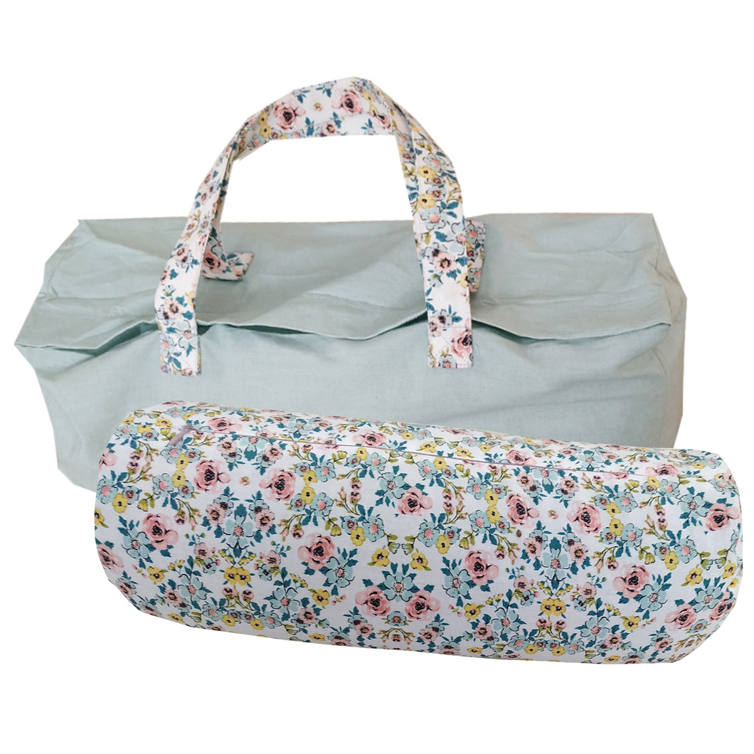 Buckwheat Hull Bolster with Carry Bag - Floral Lake Ditsy Print - Blue